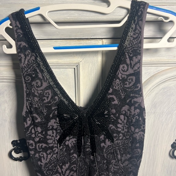 Free People Black Grey Starstruck Jacquard Embroidered Beaded Sweater Dress - Picture 7 of 12
